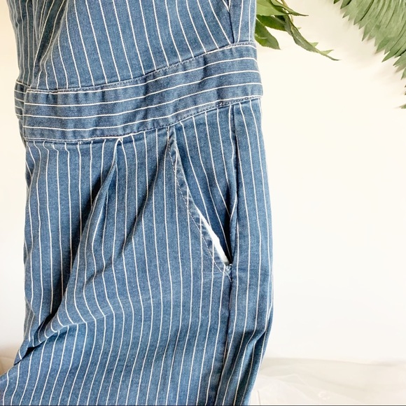 - Chelsea & Violet Womens Denim Striped Jumpsuit Blue - Picture 5 of 7